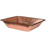 Premier Copper Products 19" Rectangle Under Counter Hammered Copper Bathroom Sink in Polished Copper, Matching Drain and Accessories, BSP5_LREC19PC-P