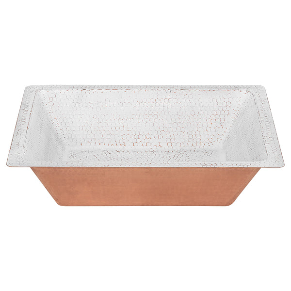 Premier Copper Products 19" x 16" Rectangle Dual - Undermount or Drop In Copper Bathroom Sink, Glazed White, 17 Gauge, LREC19WHT