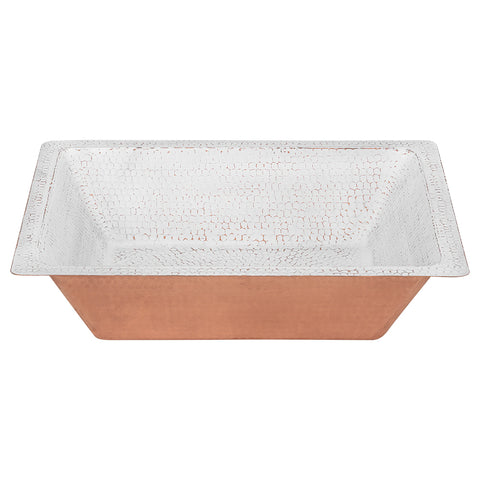 Premier Copper Products 19" x 16" Rectangle Dual - Undermount or Drop In Copper Bathroom Sink, Glazed White, 17 Gauge, LREC19WHT