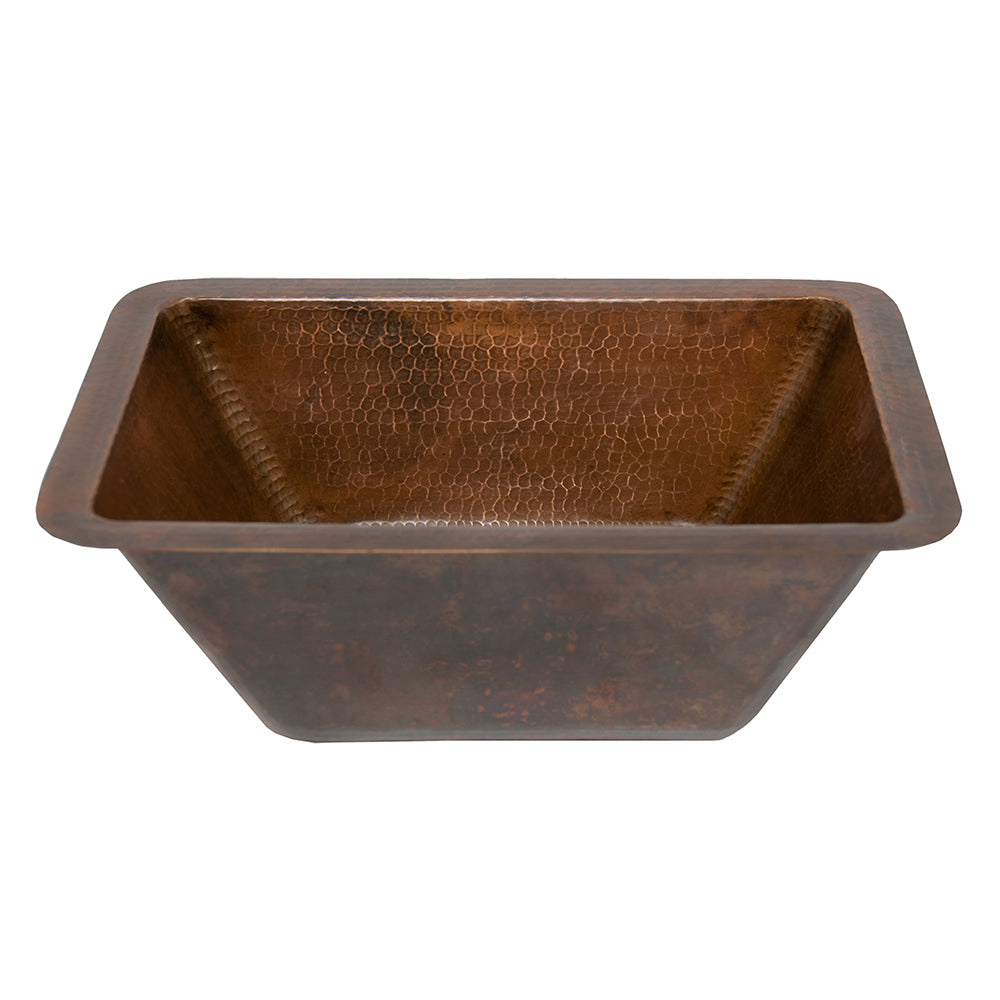Premier Copper Products 17" Rectangle Hammered Copper Bathroom Sink, Matching Drain and Accessories, Oil Rubbed Bronze, BSP5_LRECDB-P