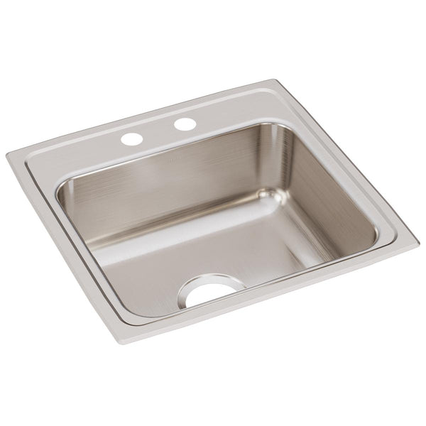 Elkay Lustertone Classic 20" Drop In/Topmount Stainless Steel Kitchen Sink, 2 Faucet Holes, LRQ19192