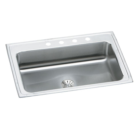 Elkay Lustertone Classic 33" Drop In/Topmount Stainless Steel Kitchen Sink, Lustrous Satin, 4 Faucet Holes, Perfect Drain, LRS3322PD4