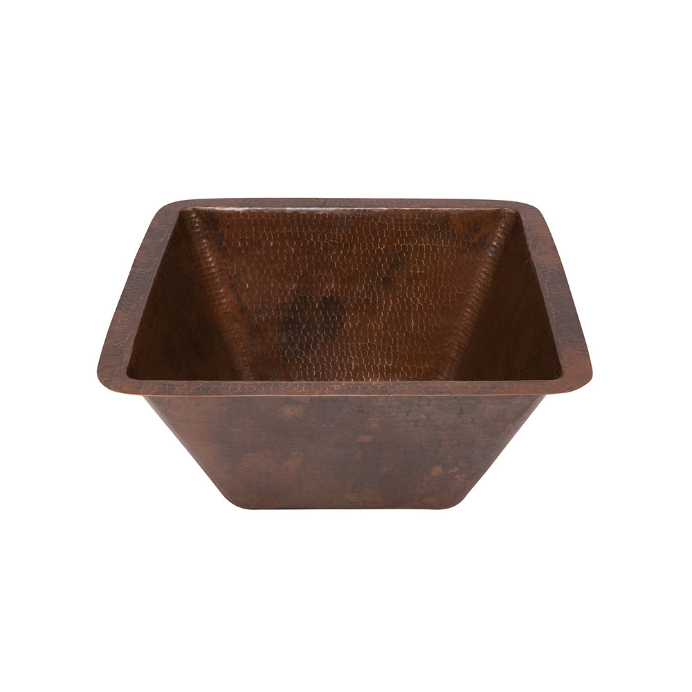 Premier Copper Products 15" Square Under Counter Hammered Copper Bathroom Sink, Matching Drain and Accessories, Oil Rubbed Bronze, BSP5_LSQ15DB-P