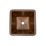 Premier Copper Products 15" Square Under Counter Hammered Copper Bathroom Sink, Matching Drain and Accessories, Oil Rubbed Bronze, BSP5_LSQ15DB-P