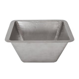 Premier Copper Products 15" Square Under Counter Hammered Copper Bathroom Sink in Nickel, Matching Drain and Accessories, BSP5_LSQ15EN-P