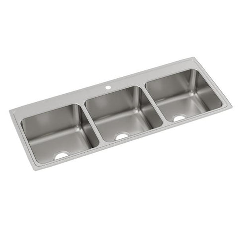 Elkay Lustertone Classic 54" Stainless Steel Kitchen Sink, 33/33/33 Triple Bowl, 18 Gauge, Lustrous Satin, 1 Faucet Hole, LTR5422101