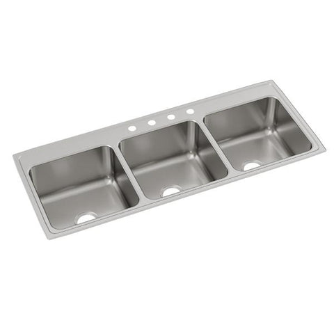 Elkay Lustertone Classic 54" Stainless Steel Kitchen Sink, 33/33/33 Triple Bowl, 18 Gauge, Lustrous Satin, 4 Faucet Holes, LTR5422104