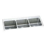 Elkay Lustertone Classic 63" Drop In/Topmount Stainless Steel Kitchen Sink, Triple Bowl, Lustrous Satin, 2 Faucet Holes, LTR6322102