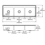 Elkay Lustertone Classic 63" Drop In/Topmount Kitchen Sink, Triple Bowl, Lustrous Satin, 1 Faucet Hole, LTR6322101