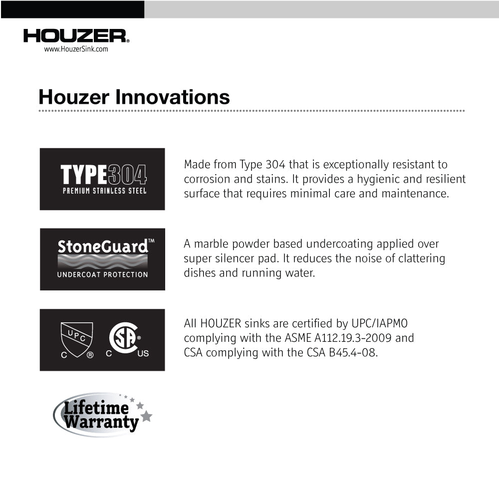 Houzer Laundry 25 inch Stainless Steel Drop-in Topmount 1-hole Single Bowl Sink with 12 inch Depth - 18 Gauge, LTS-2522-1