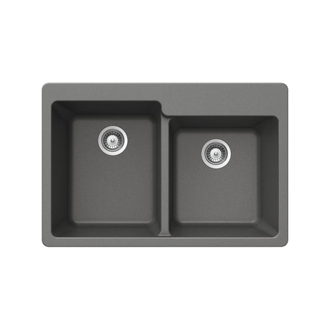 Houzer Quartztone 33 inch Slate Granite Composite Drop-in Topmount 60/40 Double Bowl Kitchen Sink - M-175 SLATE