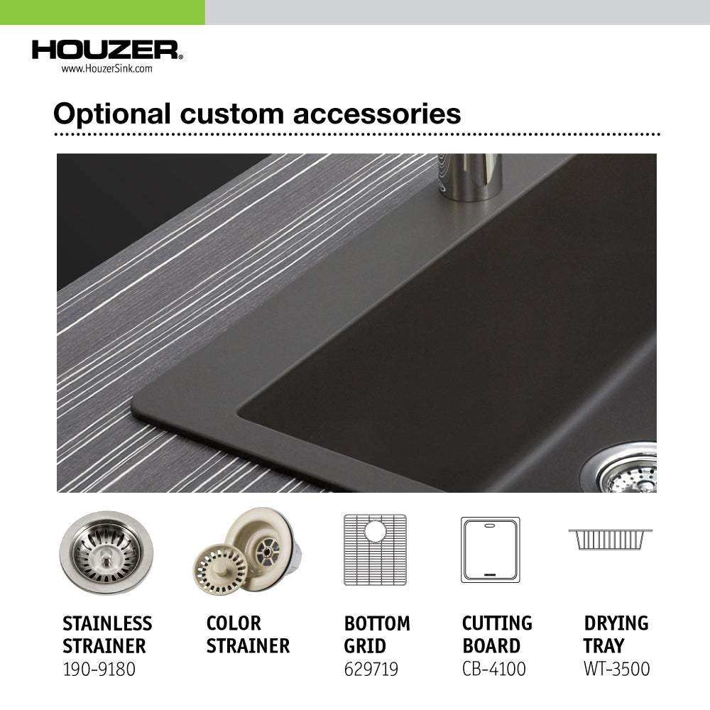 Houzer Quartztone 33 inch Cloud Granite Composite Drop-in Topmount 50/50 Double Bowl Kitchen Sink - M-200 CLOUD
