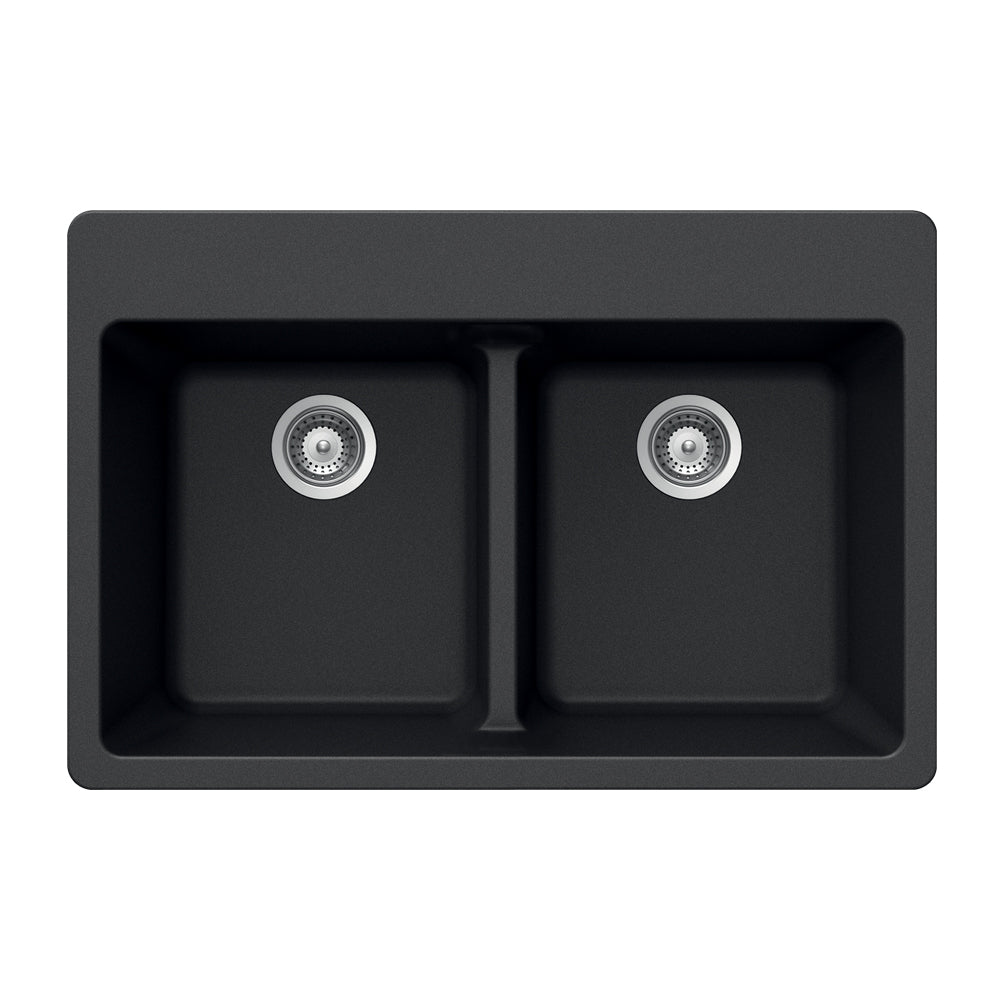 Houzer Quartztone 33 inch Midnite Granite Composite Drop-in Topmount 50/50 Double Bowl Kitchen Sink - M-200 MIDNITE