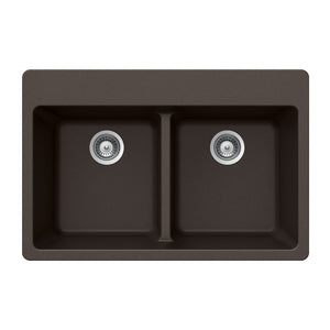 Alternate Image for Houzer Quartztone 33 inch Mocha Granite Composite Drop-in Topmount 50/50 Double Bowl Kitchen Sink - M-200 MOCHA