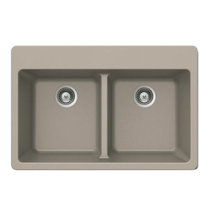 Alternate Image for Houzer Quartztone 33 inch Taupe Granite Composite Drop-in Topmount 50/50 Double Bowl Kitchen Sink - M-200 TAUPE