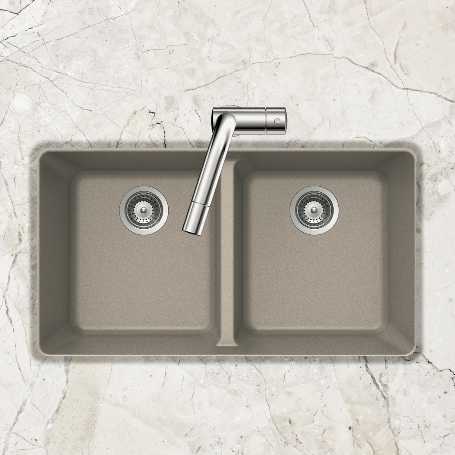 Houzer Quartztone 33 inch Taupe Granite Composite Undermount 50/50 Double Bowl Kitchen Sink - M-200U TAUPE