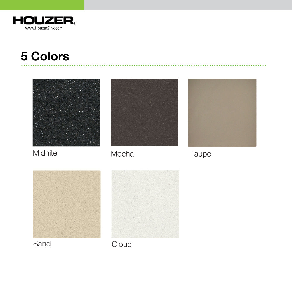 Houzer Quartztone 33 inch Midnite Granite Composite Drop-in Topmount 50/50 Double Bowl Kitchen Sink - M-300 MIDNITE