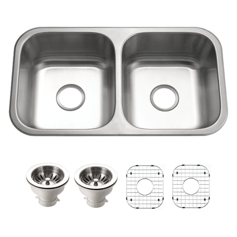 Houzer Medallion Classic 31 inch Stainless Steel Undermount 50/50 Double Bowl Kitchen Sink with Strainer & Grid - 18 Gauge, MD-3109-C