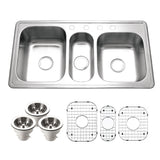 Houzer Medallion 40 inch Stainless Steel Undermount Triple Bowl Kitchen Sink with Strainers & Grids - 18 Gauge, MGT-4120-C