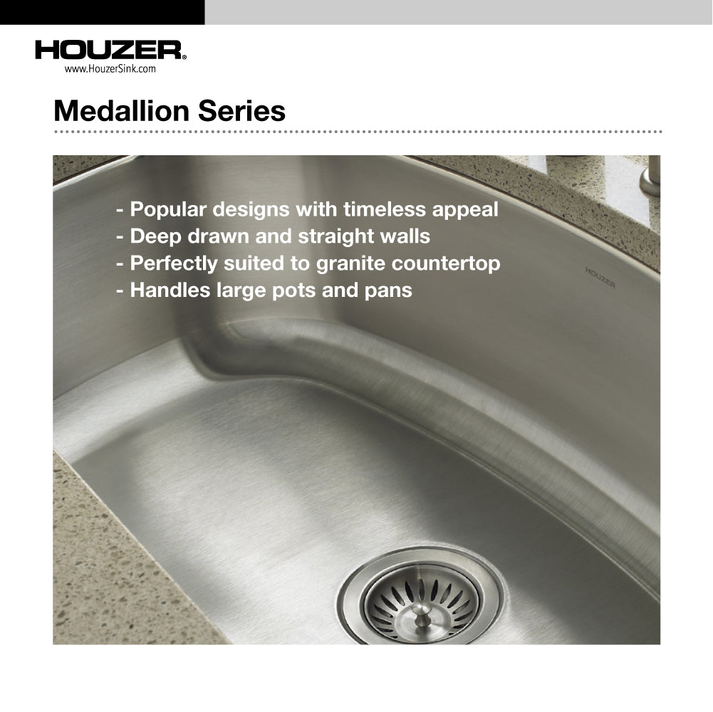 Houzer Medallion 40 inch Stainless Steel Undermount Triple Bowl Kitchen Sink with Strainers & Grids - 18 Gauge, MGT-4120-C