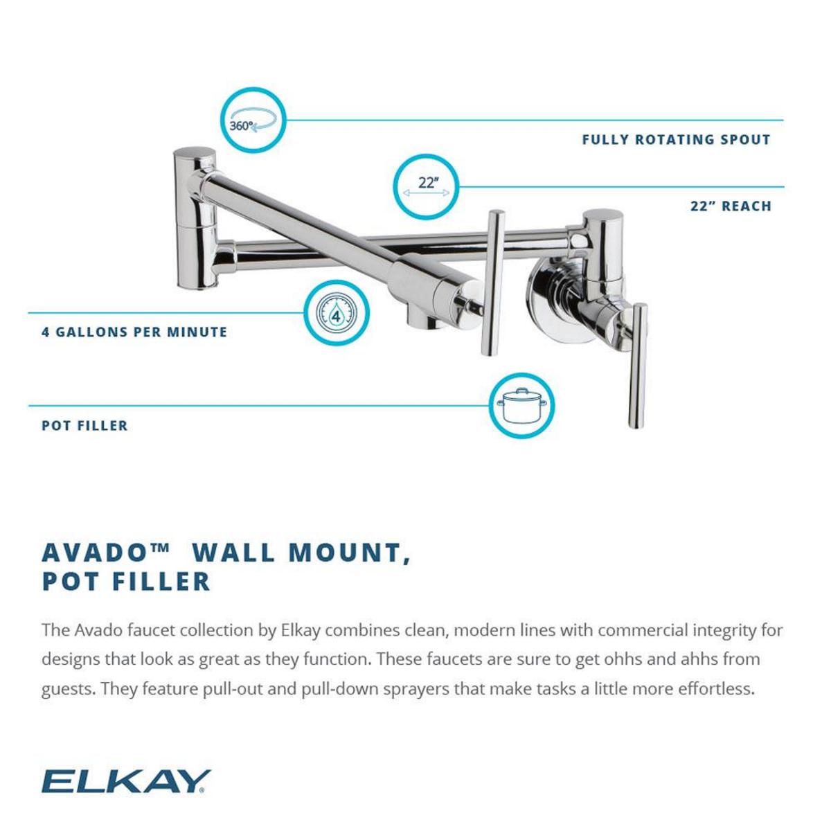 Elkay Avado Lever Handle Pot Filler Spout Brass ADA Kitchen Faucet, Matte Black, LKAV4091MB