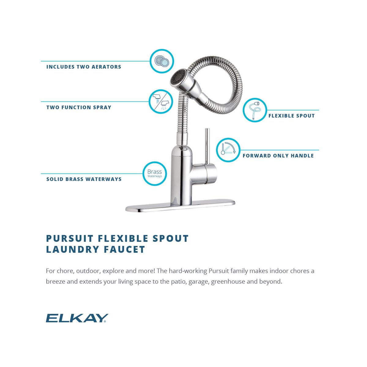 Elkay Pursuit 1.5/2.2 GPM Forward Only Lever Handle Flexible Spout Spout Brass ADA Laundry Faucet, Lustrous Steel, LK2500LS
