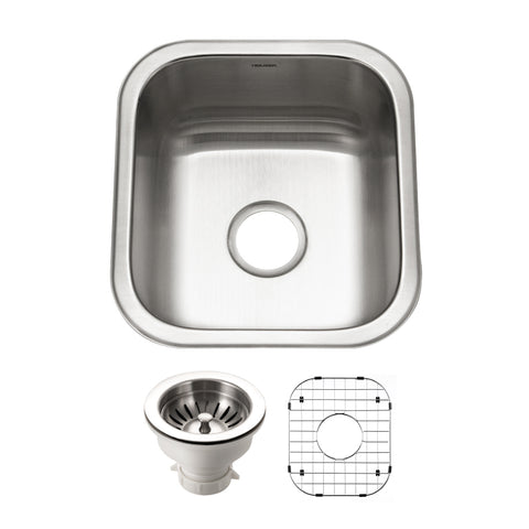 Houzer Club 17 inch Stainless Steel Undermount Single Bowl 8 inch Deep Bar Sink with Strainer & Grid - 18 Gauge, MS-1708-C