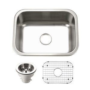Alternate Image for Houzer Medallion Classic 23 inch Stainless Steel Undermount Single Bowl Kitchen Sink with Strainer& Grid - 18 Gauge, MS-2309-C