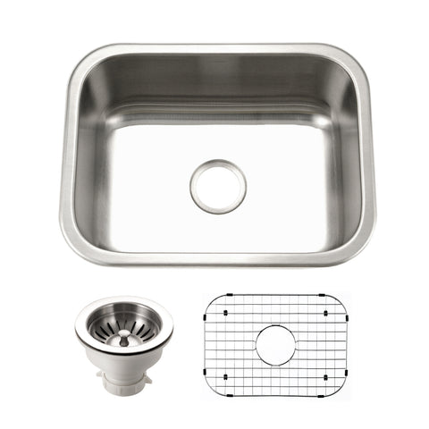 Houzer Medallion Classic 23 inch Stainless Steel Undermount Single Bowl Kitchen Sink with Strainer& Grid - 18 Gauge, MS-2309-C