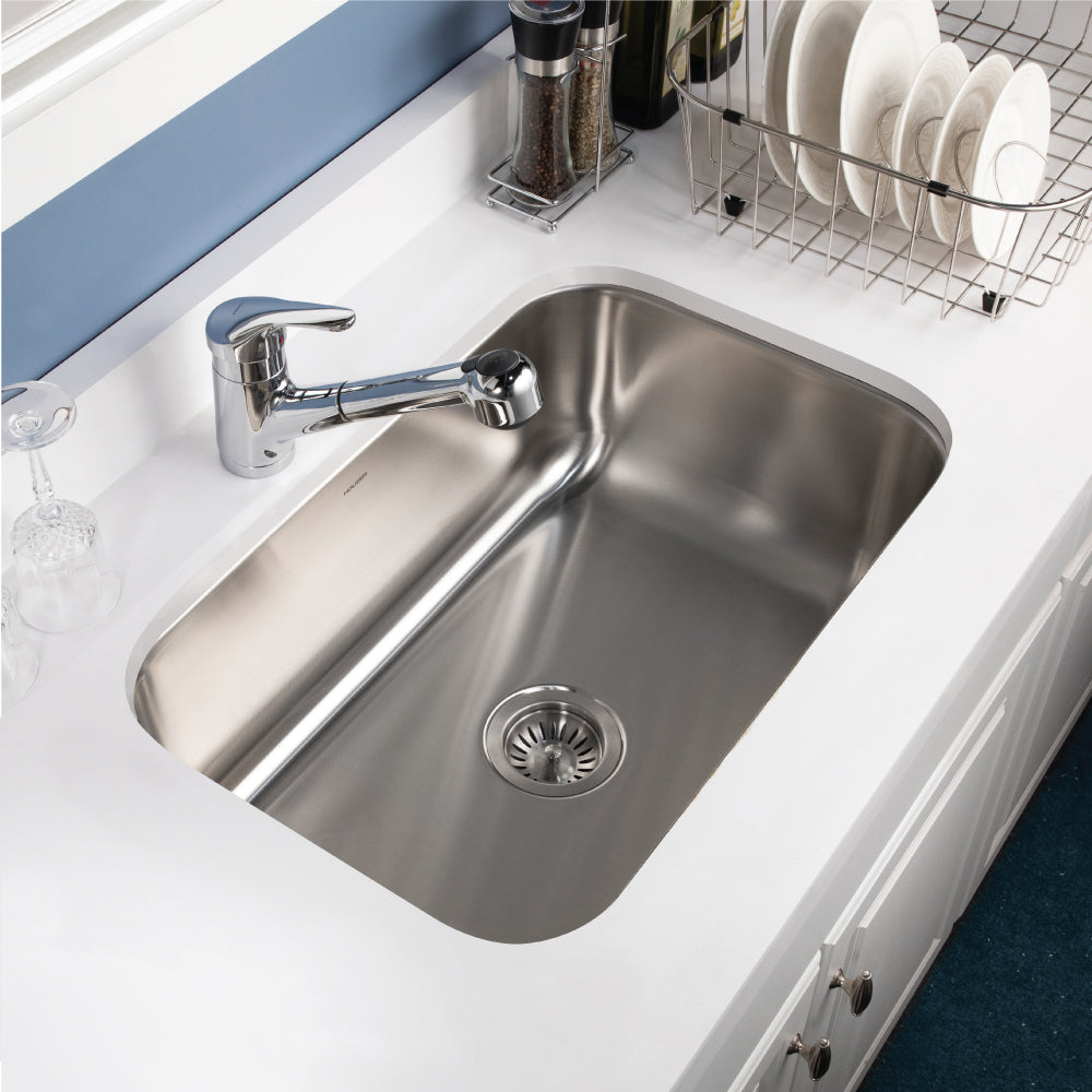 Houzer Medallion Designer 27 inch Stainless Steel Undermount Single D Bowl Kitchen Sink with Strainer- 18 Gauge, MS-2700-1