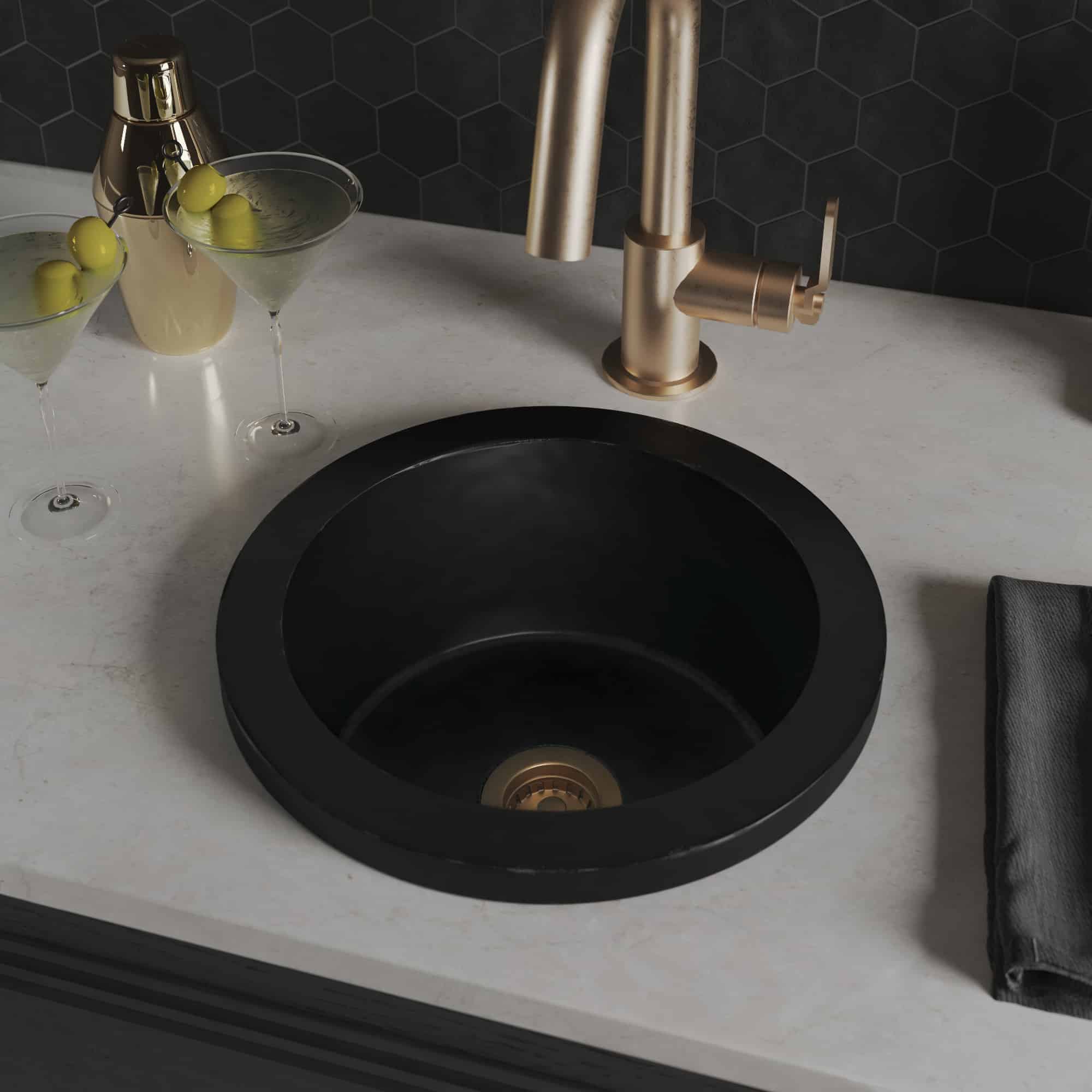 Native Trails Malibu 14" Round NativeStone Concrete Bar/Prep Sink, Charcoal, NSB1407-C