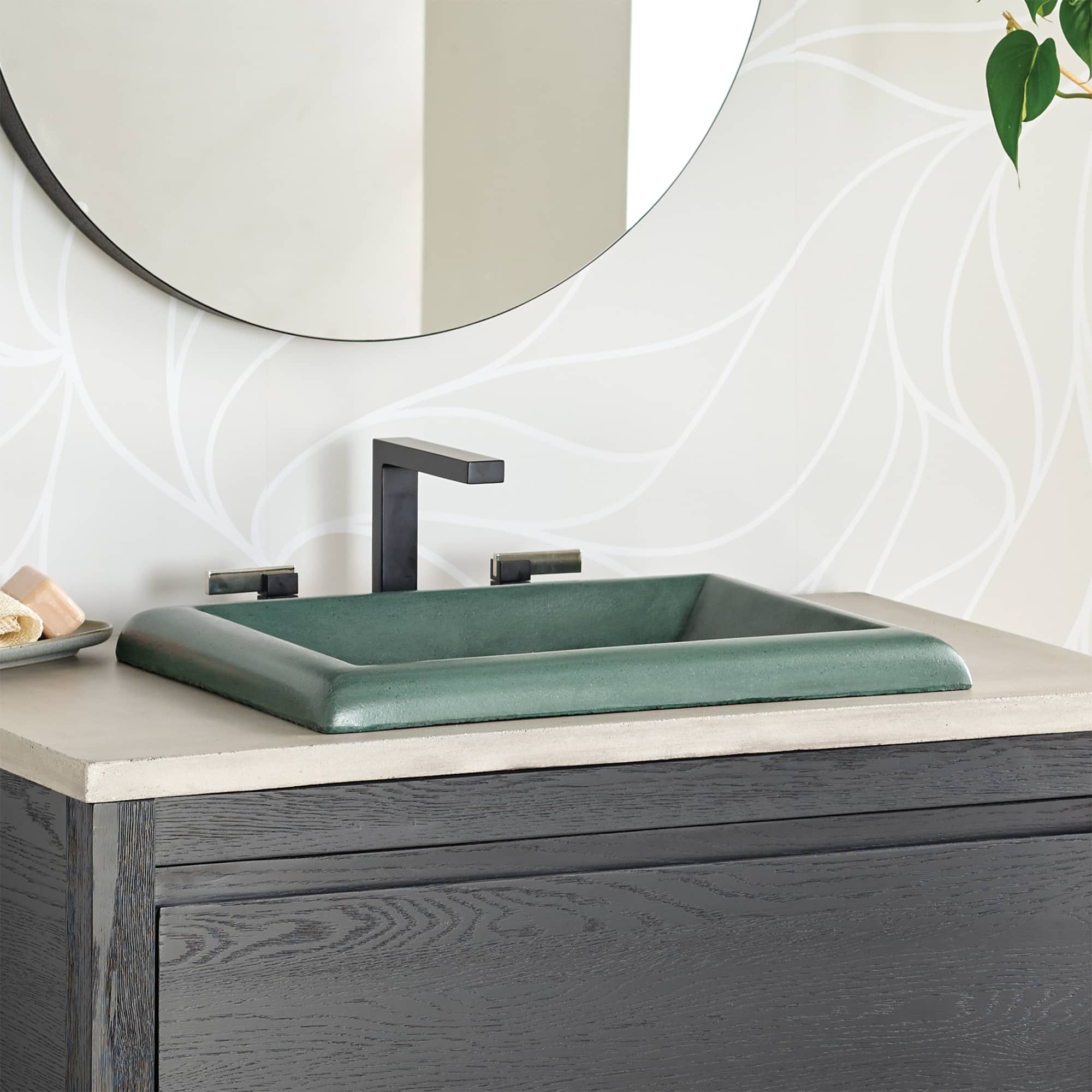 Native Trails Montecito 21.5" x 15.5" Rectangle Drop In NativeStone Concrete ADA Bathroom Sink, Forest, NSL2216-F
