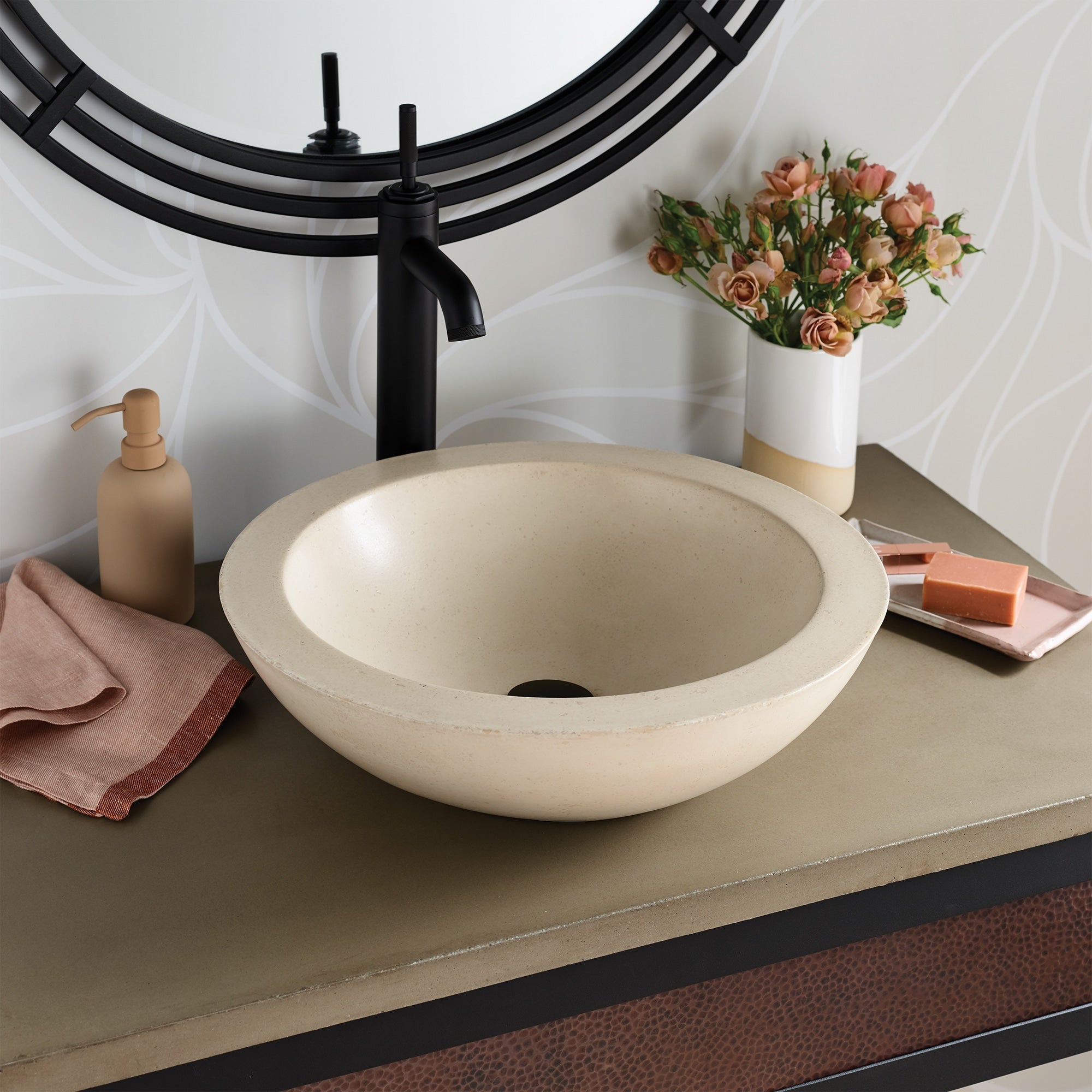 Native Trails Morro 17" Round Vessel NativeStone Concrete Bathroom Sink, Sand, NSL1705-D