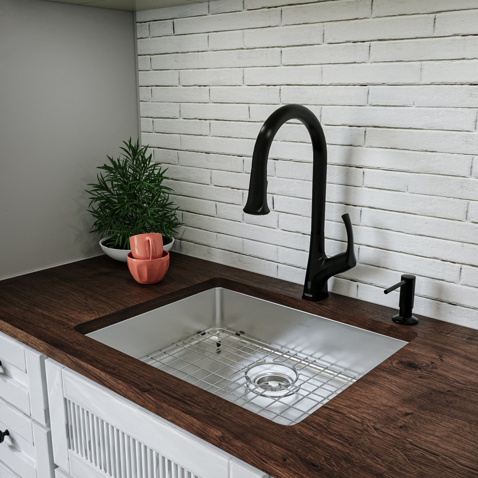 Karran 23" Undermount Stainless Steel Kitchen Sink with Accessories, 18 Gauge, NC-425-PK1