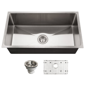 Alternate Image for Houzer Nouvelle 31 inch Stainless Steel Undermount Single Bowl Kitchen Sink with Strainer & Grid - 18 Gauge, NOG-4150-1
