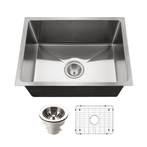 Houzer Nouvelle 23 inch Stainless Steel Undermount Single Bowl Kitchen Sink with Strainer & Grid - 18 Gauge, NOS-4100-1