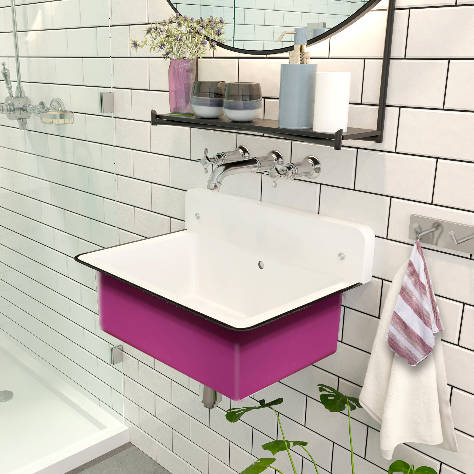 Nantucket Sinks Anchor 19.5" x 14" Irregular Wallmount Iron Bathroom Sink with Accessories, White/White, NS-ACBS20OF-PNKW