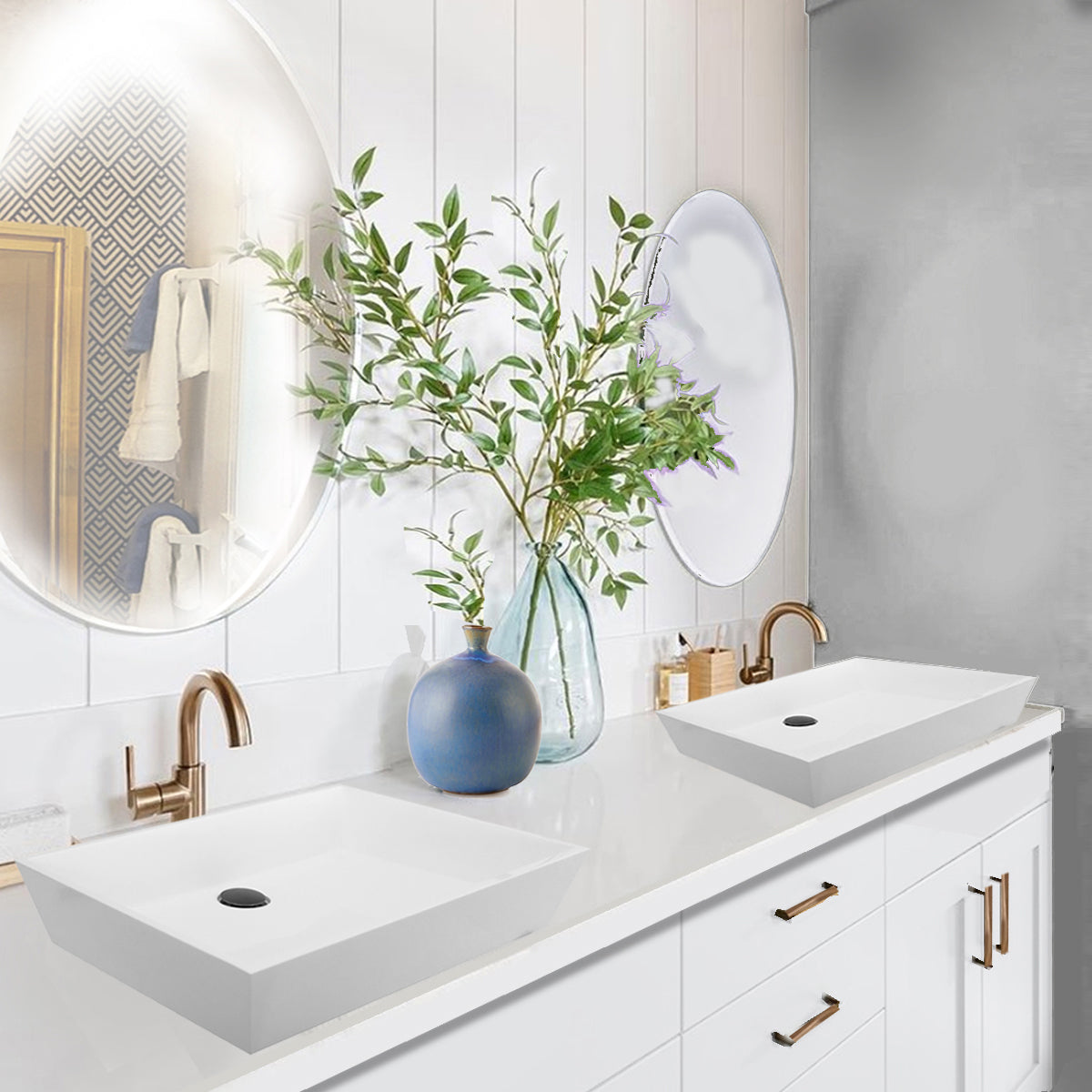 Nantucket Sinks Glacierstone 24" Glacierstone Bathroom Sink, White, NS-GSTR24