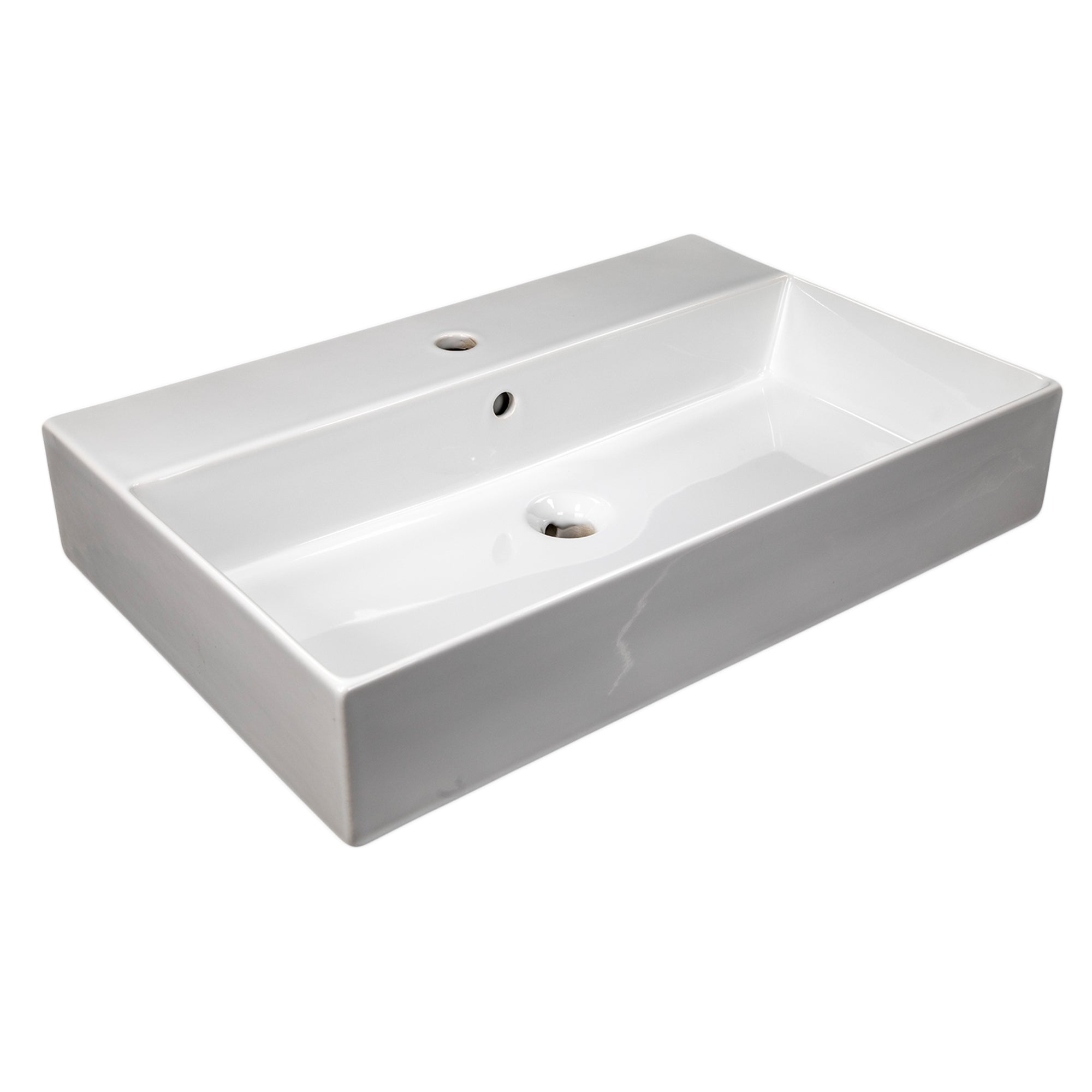 Nantucket Sinks Newport 28" x 18" Rectangle Wallmount Fireclay Bathroom Sink with Accessories, White, NS-NPCS28W