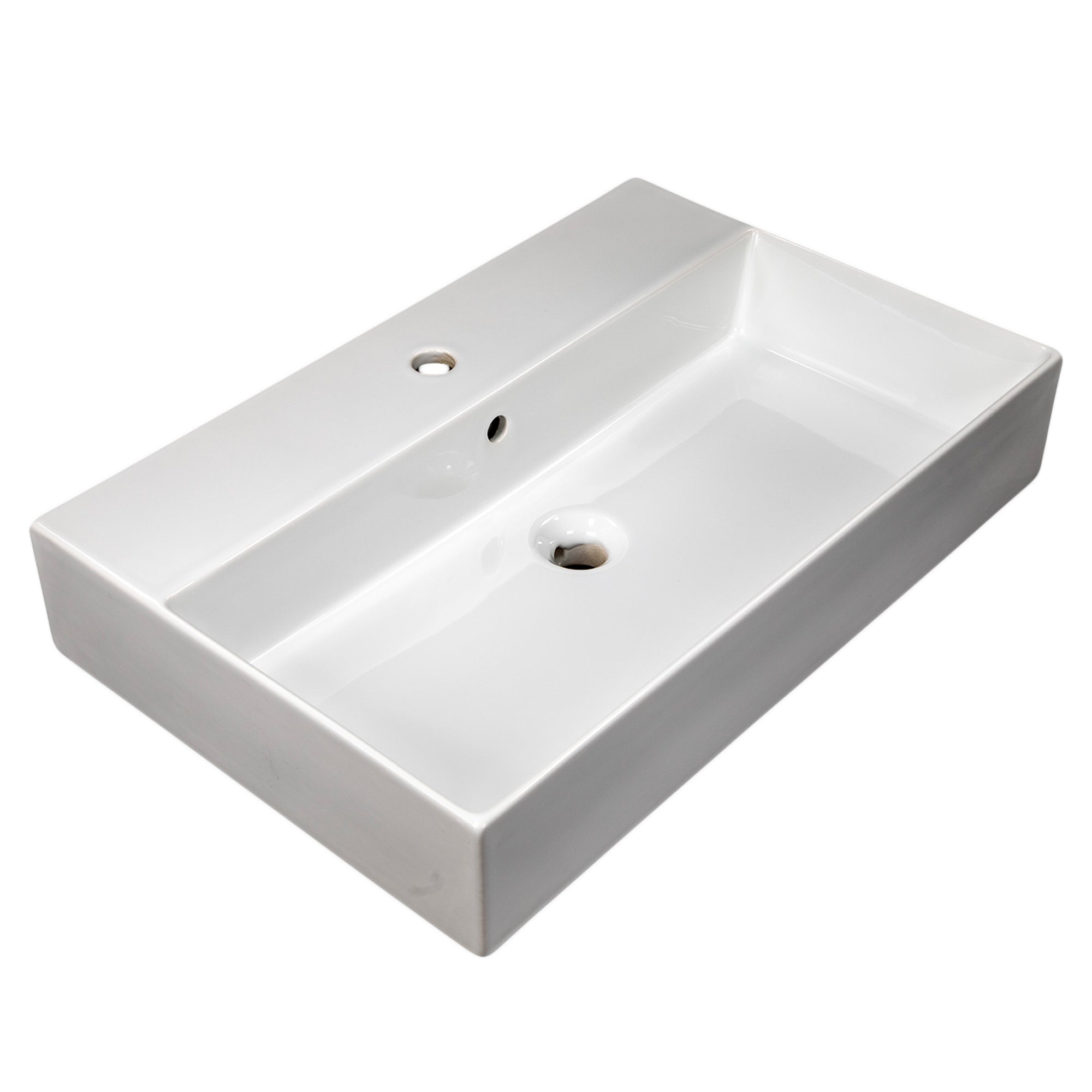 Nantucket Sinks Newport 28" x 18" Rectangle Wallmount Fireclay Bathroom Sink with Accessories, White, NS-NPCS28W