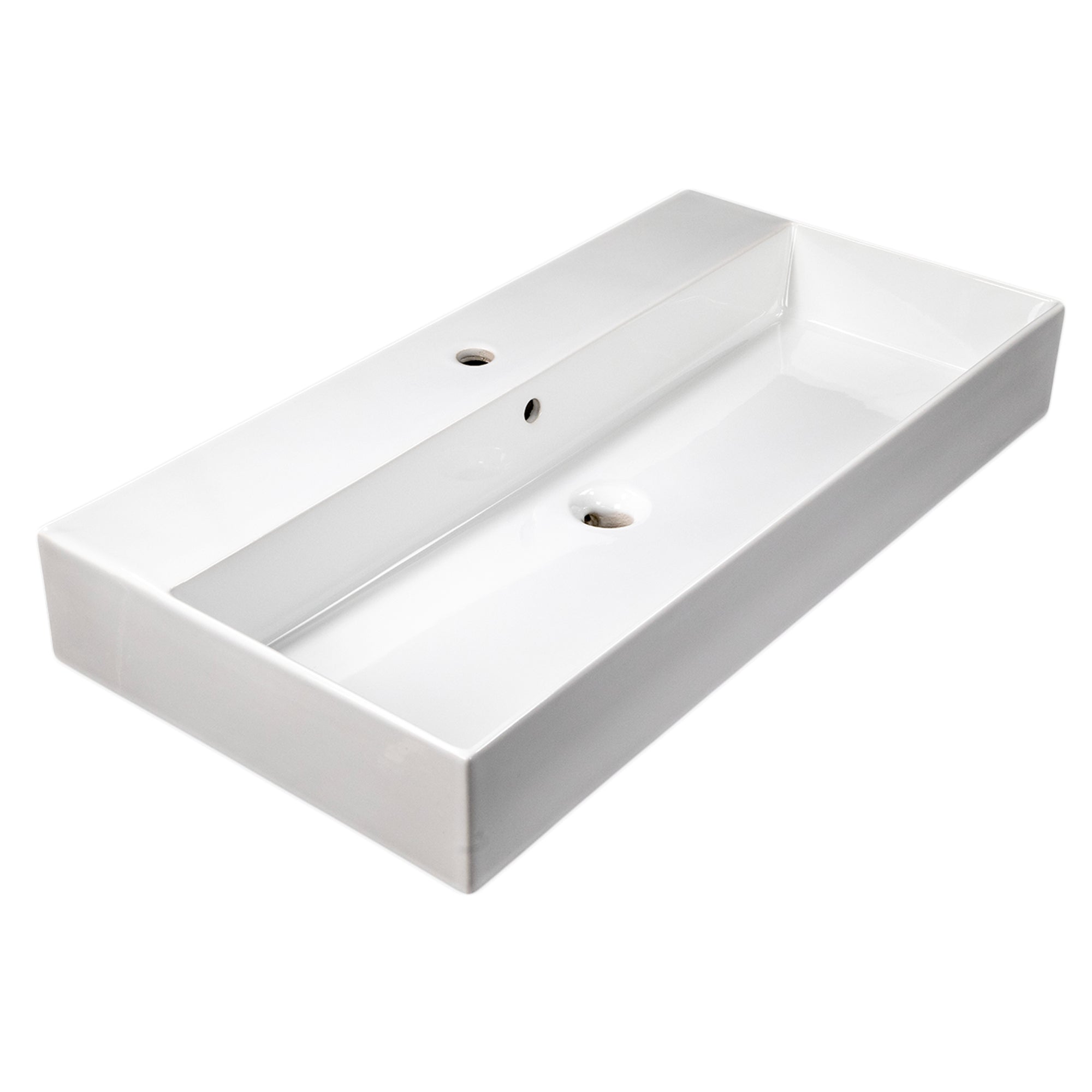 Nantucket Sinks Newport 36" x 18" Rectangle Wallmount Fireclay Bathroom Sink with Accessories, White, NS-NPCS36W