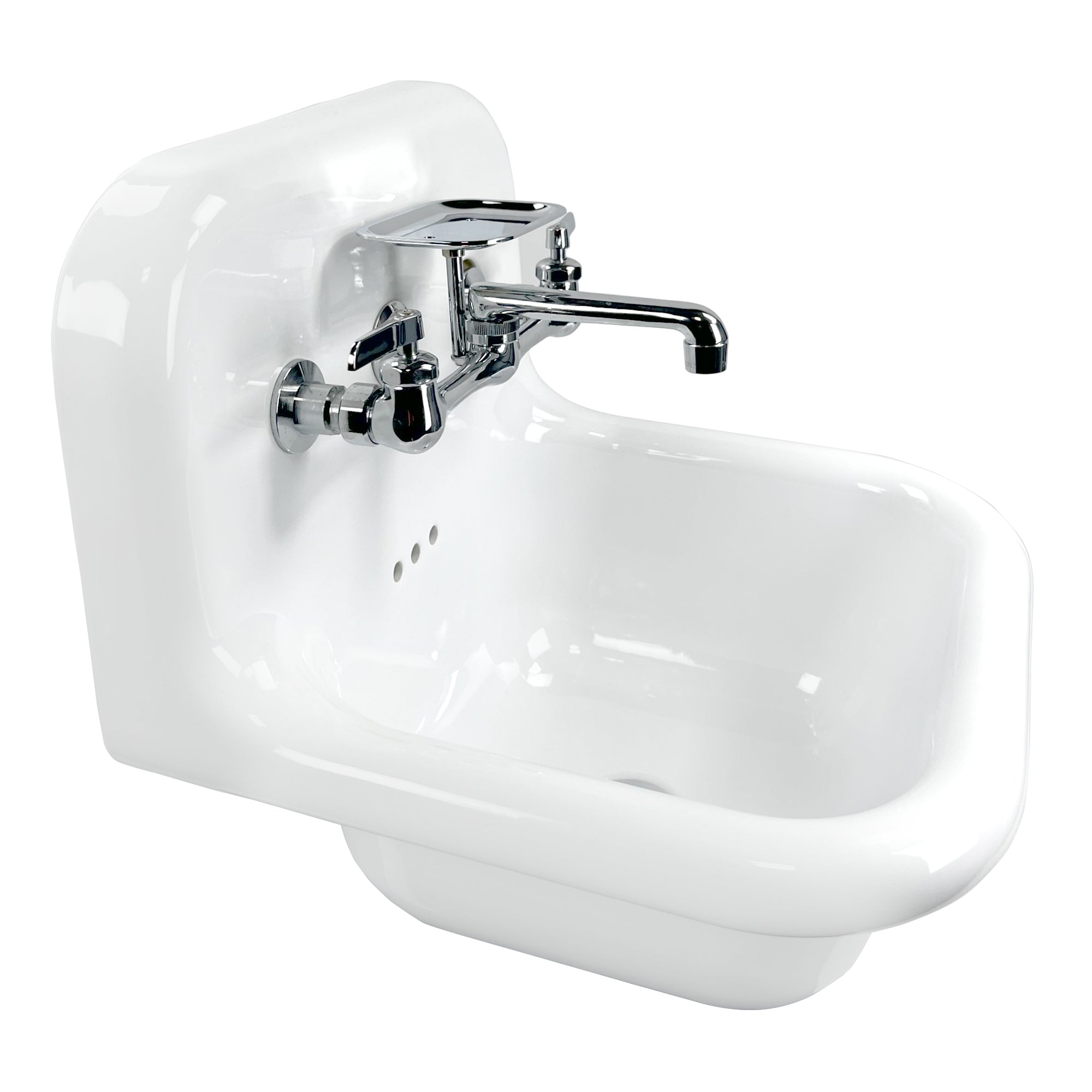 Nantucket Sinks Victorian 16.5" x 16.5" Irregular Wallmount Fireclay Bathroom Sink with Faucet and Accessories, NS-VC16-WW-CPFCT