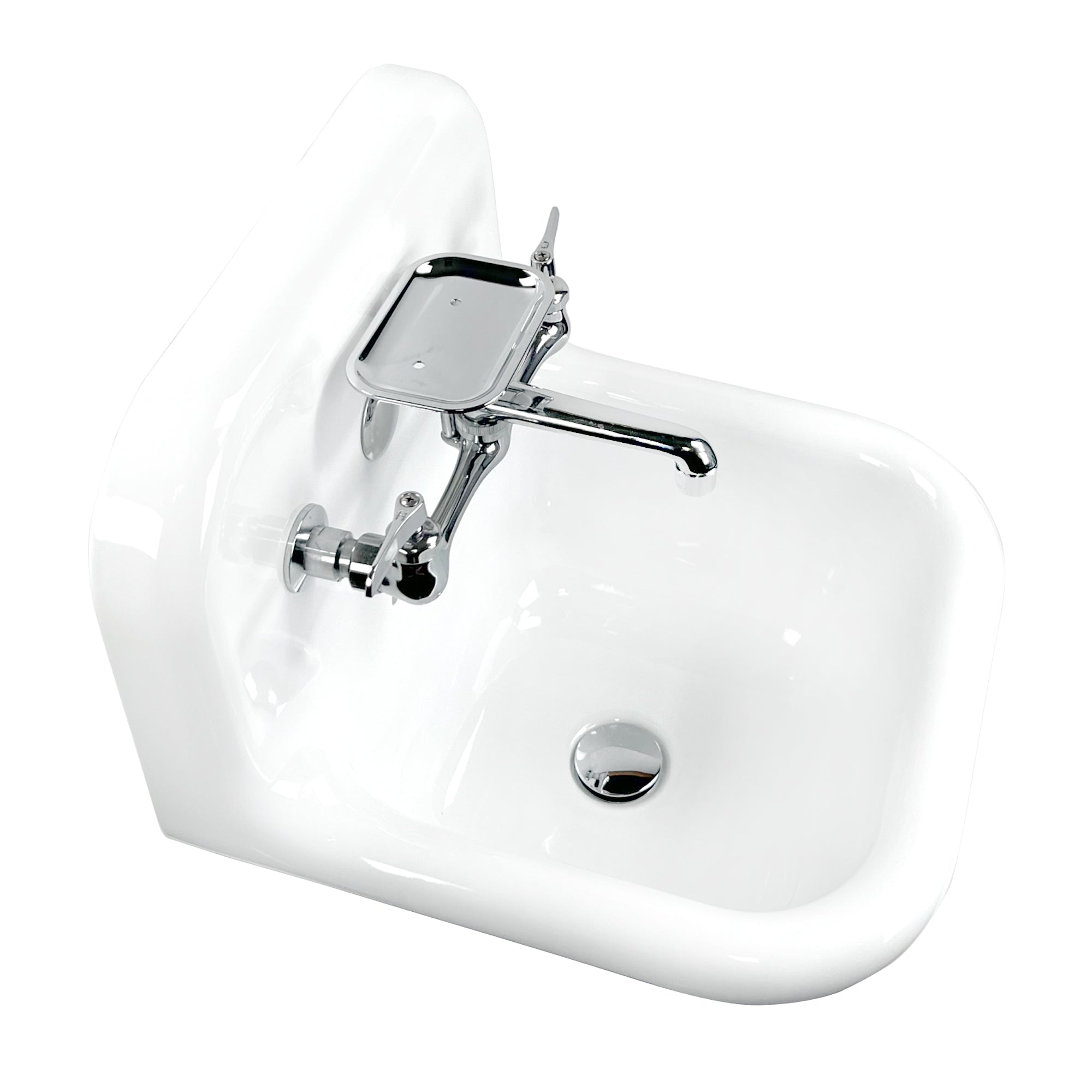 Nantucket Sinks Victorian 16.5" x 16.5" Irregular Wallmount Fireclay Bathroom Sink with Faucet and Accessories, NS-VC16-WW-CPFCT