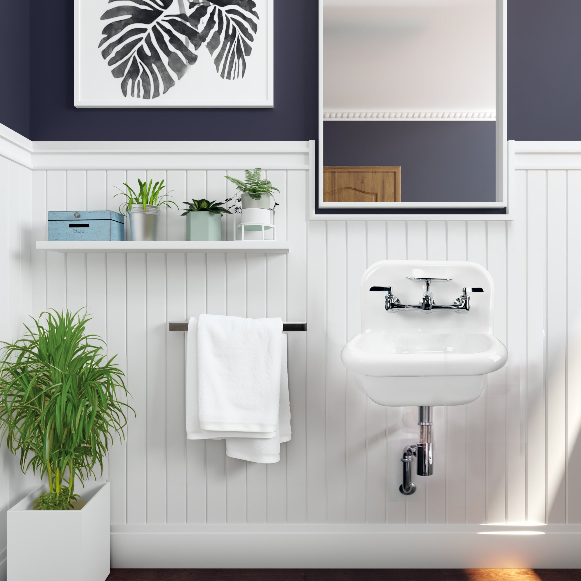 Nantucket Sinks Victorian 16.5" x 16.5" Irregular Wallmount Fireclay Bathroom Sink with Faucet and Accessories, NS-VC16-WW-CPFCT