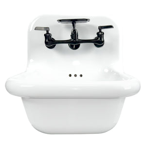 Alternate Image for Nantucket Sinks Victorian 16.5" x 16.5" Irregular Wallmount Fireclay Bathroom Sink with Faucet and Accessories, White/Matte Black, NS-VC16-WW-MBFCT