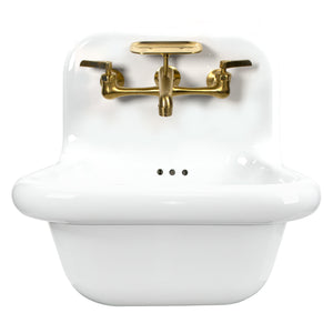 Alternate Image for Nantucket Sinks Victorian 16.5" x 16.5" Irregular Wallmount Fireclay Bathroom Sink with Faucet and Accessories, White/Satin Brushed Brass, NS-VC16-WW-SBFCT