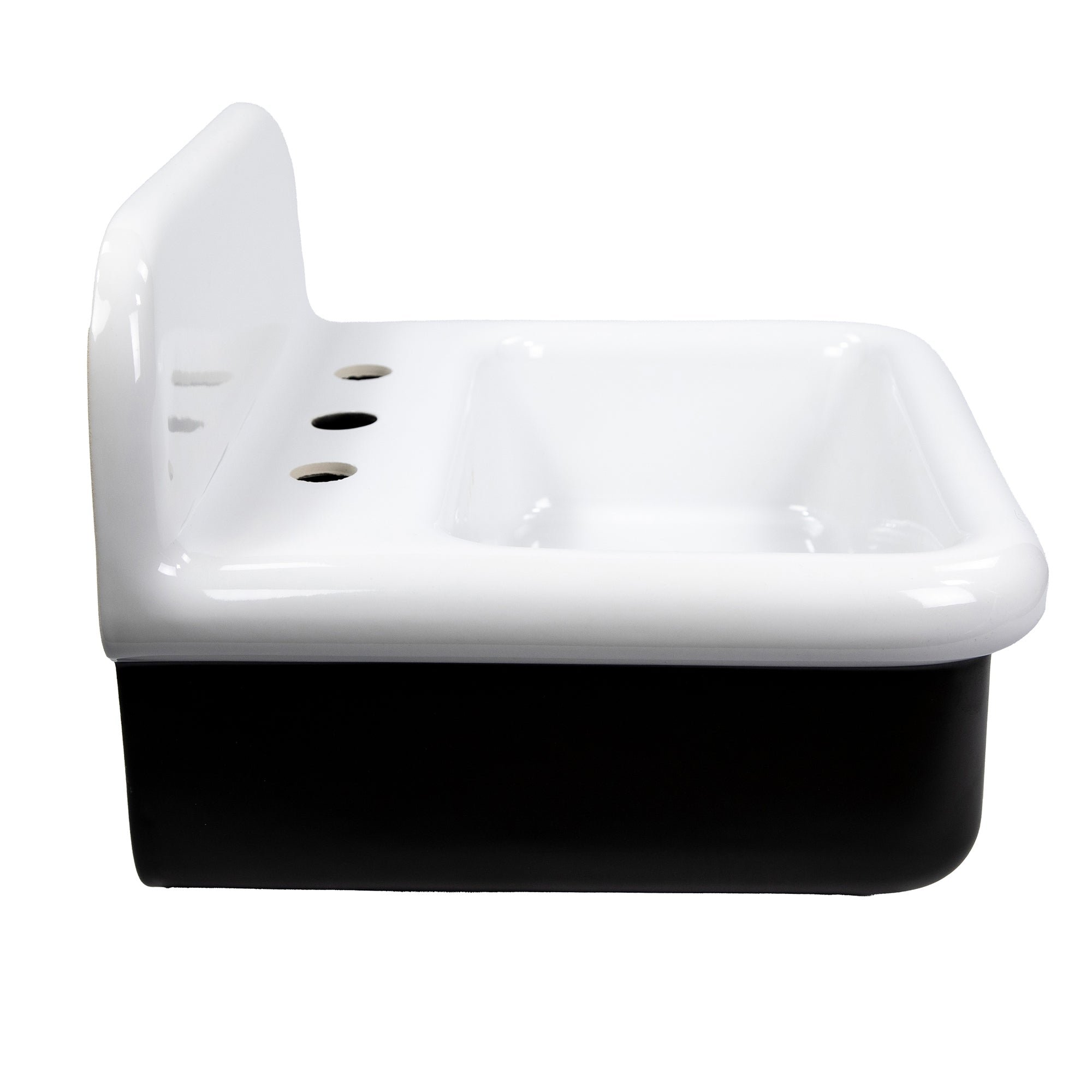 Nantucket Sinks Victorian 19.5" x 17.75" Irregular Wallmount Fireclay Bathroom Sink with Accessories, White/Black, NS-VCDM20-BLKW