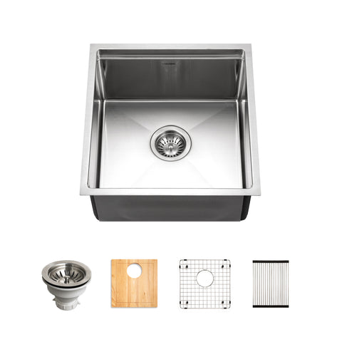 Houzer 17 inch Novus Stainless Steel Undermount Single Bowl Workstation Kitchen Sink with Sliding Platform & Accessories - 16 Gauge, NVS-16-1717