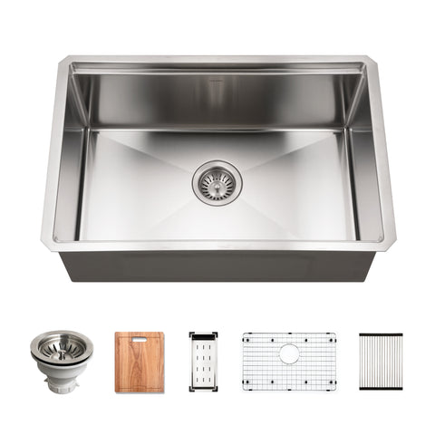 Houzer 26 inch Novus Stainless Steel Undermount Single Bowl Workstation Kitchen Sink with Accessories - 16 Gauge, NVS-16-2700