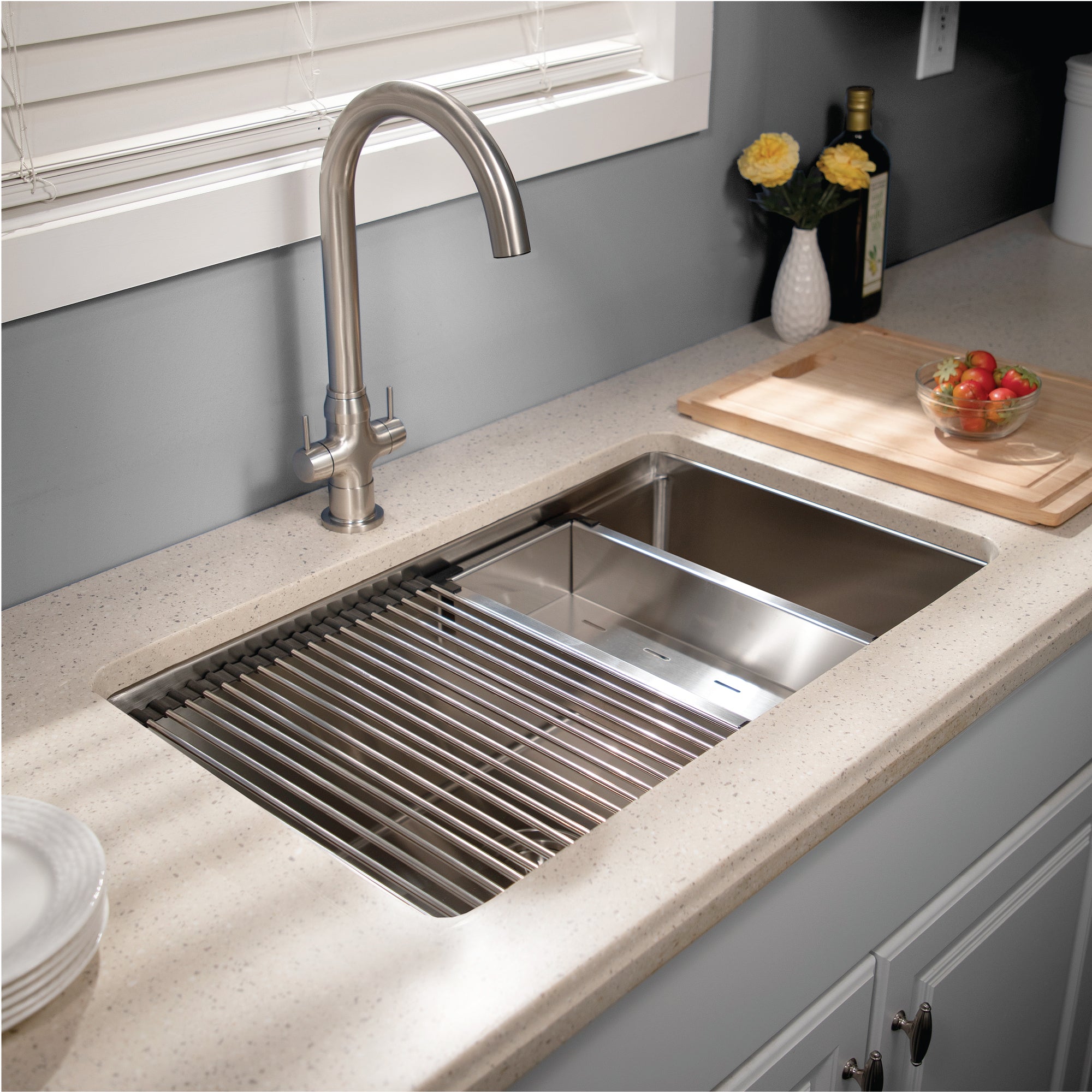 Houzer 26 inch Novus Stainless Steel Undermount Single Bowl Workstation Kitchen Sink with Accessories - 16 Gauge, NVS-16-2700